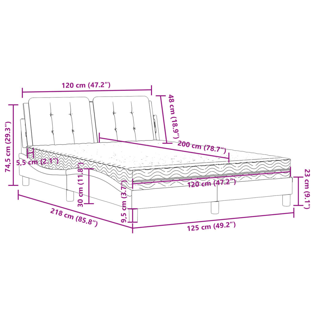 vidaXL Κρεβάτι με Στρώμα Μαύρο 120 x 200 εκ. Συνθετικό Δέρμα