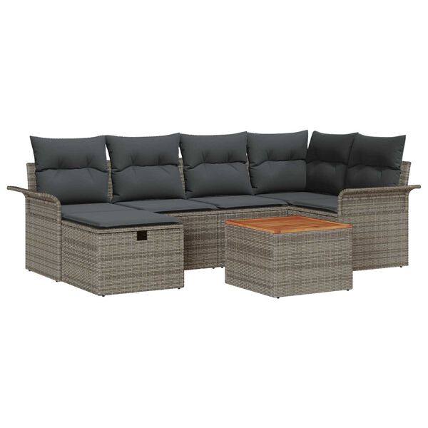 vidaXL Σετ Καναπέ Κήπου με μαξιλάρι 7 pcs Γκρι Πολυ ράταν