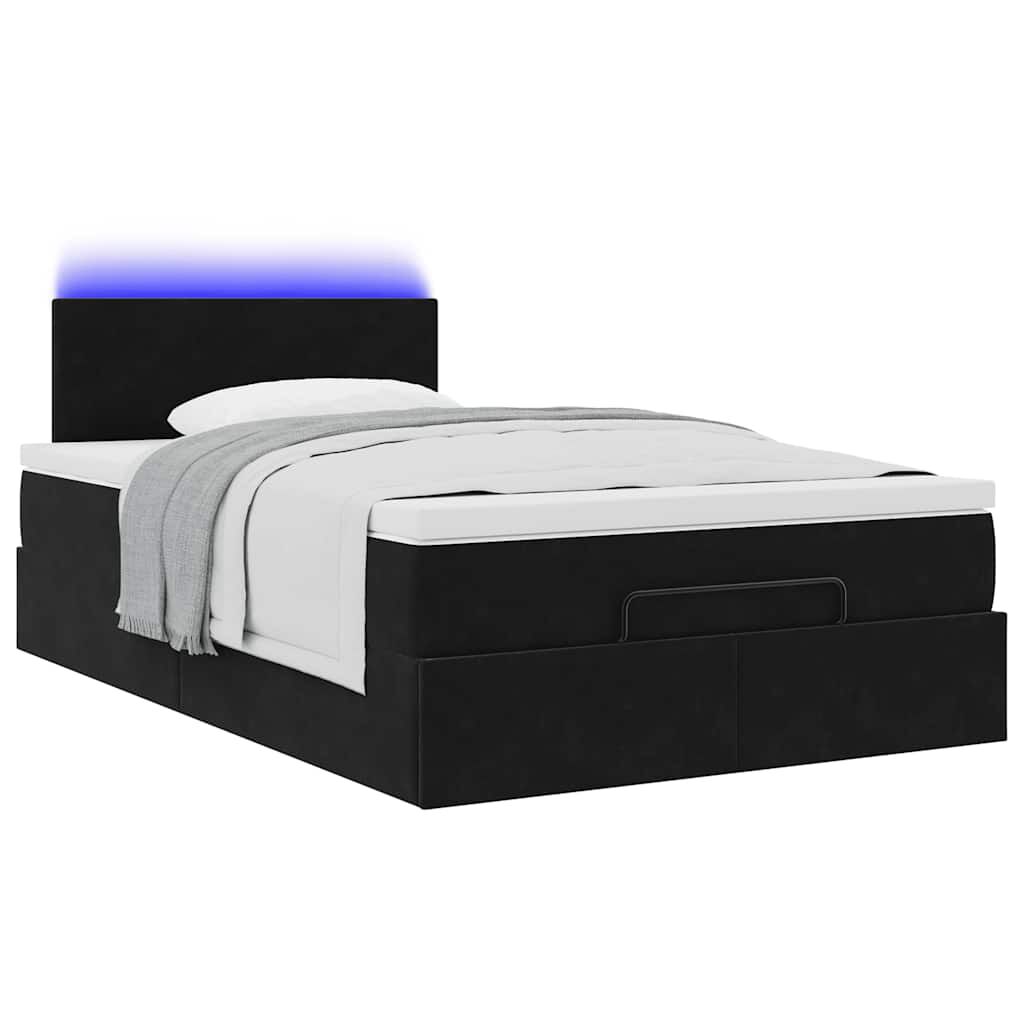 vidaXL Οθωμανικό κρεβάτι με στρώμα & LEDs Μαύρο 120x200cm Velvet