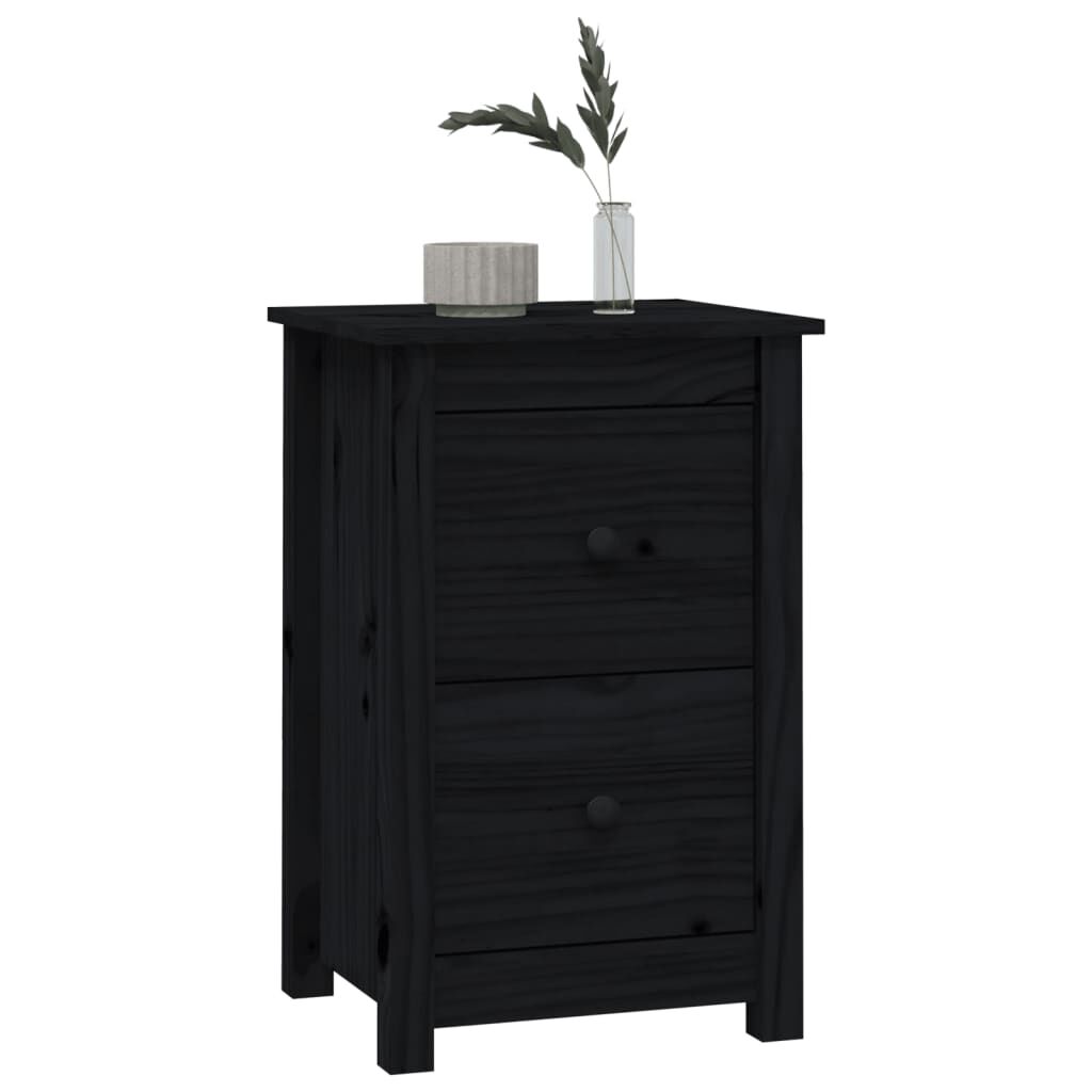 vidaXL Κομοδίνο Μαύρο 40 x 35 x 61,5 εκ. από Μασίφ Ξύλο Πεύκου