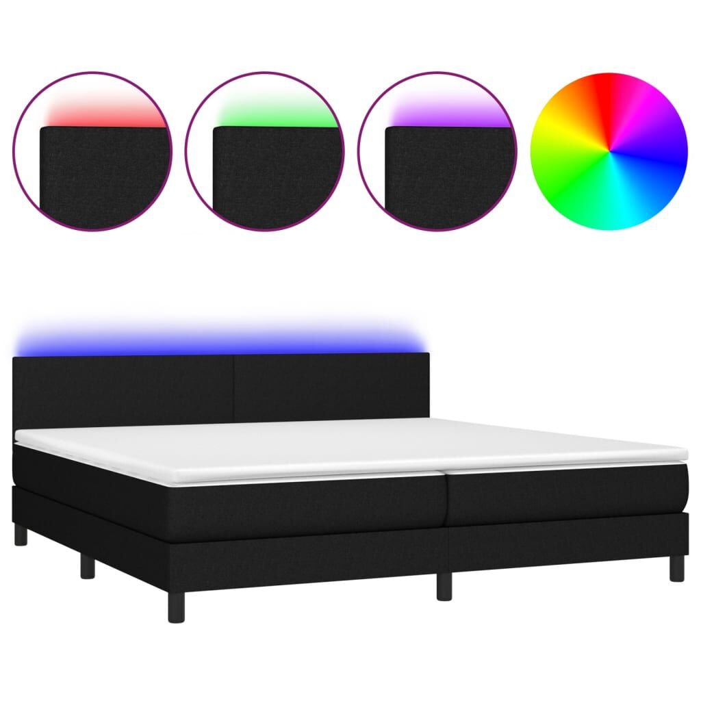 vidaXL Κρεβάτι Boxspring με Στρώμα & LED Μαύρο 200x200 εκ. Υφασμάτινο