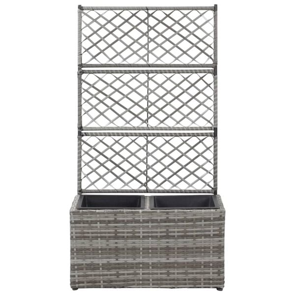 vidaXL Ζαρντινιέρα Υπερυψωμένη+Καφασωτό Γκρι 58x30x107 εκ. Συνθ. Ρατάν