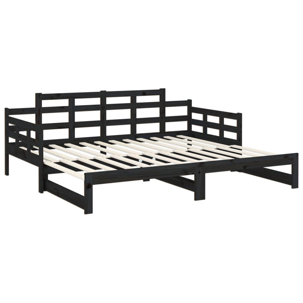 vidaXL Καναπές Κρεβάτι Συρόμενος Μαύρος 2x(80x200) εκ. από Μασίφ Πεύκο