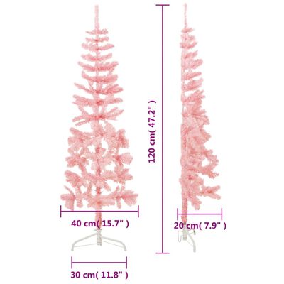 vidaXL Χριστουγεν. Δέντρο Slim Τεχνητό Μισό με Βάση Ροζ 120 εκ.