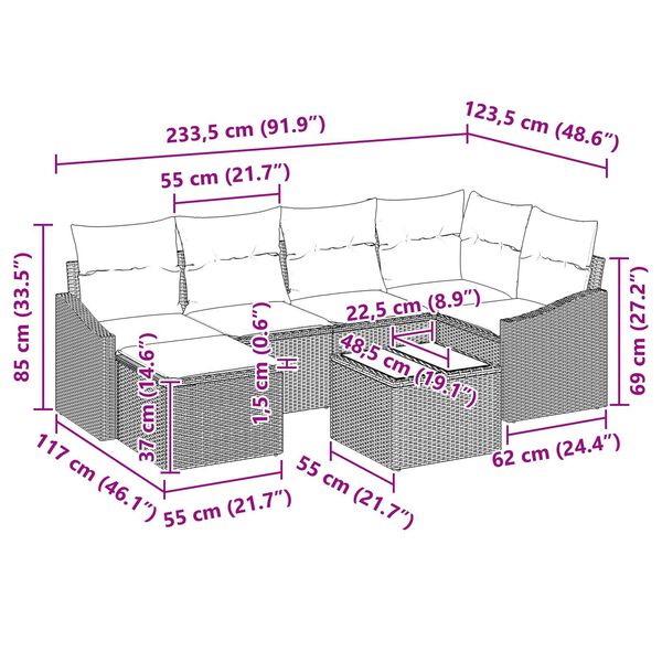 vidaXL Σέτ φαγητού για κήπο με μαξιλάρι 7 pcs Ανοιχτό γκρι