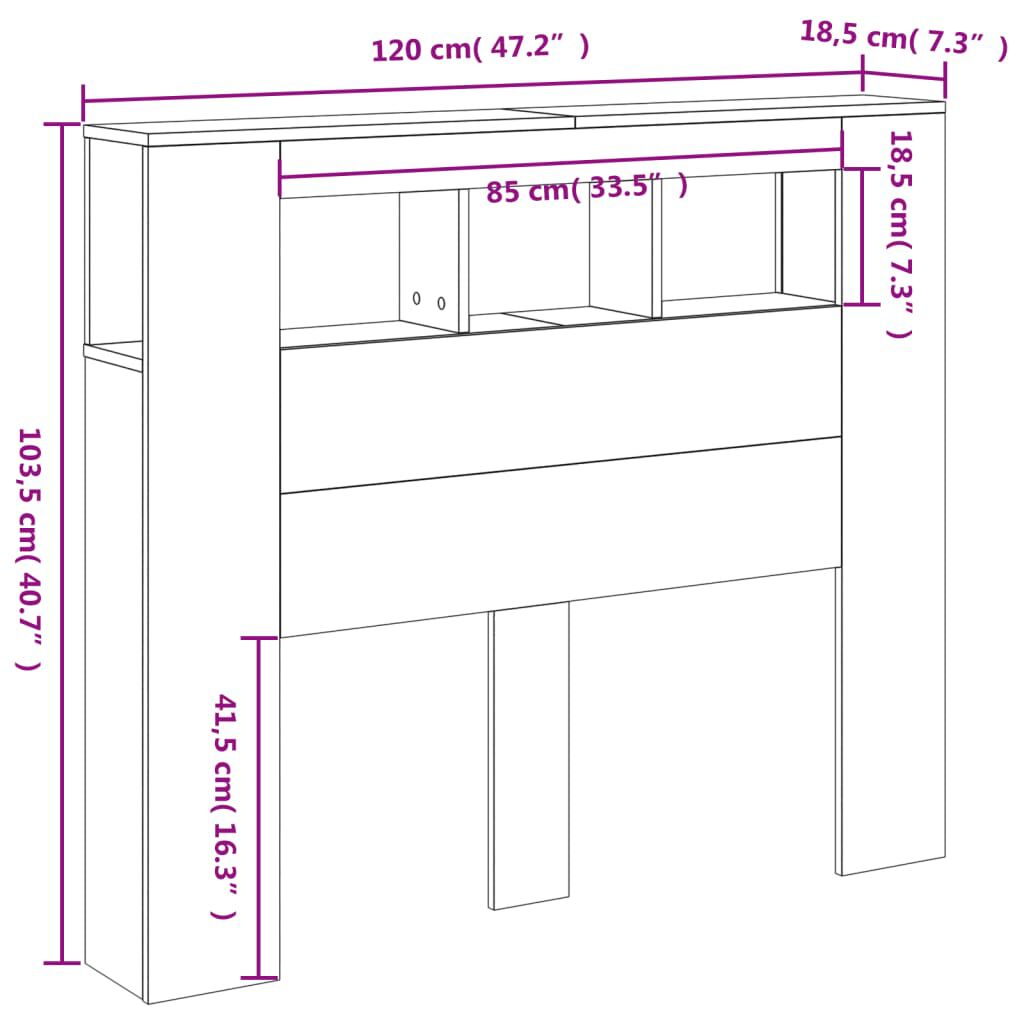 vidaXL Κεφαλάρι Κρεβατιού με LED Καφέ Δρυς 120x18,5x103,5 εκ