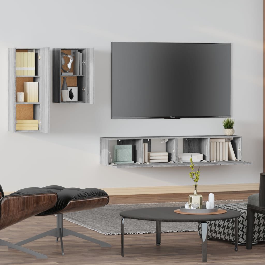 vidaXL Σετ Επίπλων Τηλεόρασης 4 Τεμ. Γκρι Sonoma Επεξεργασμένο Ξύλο