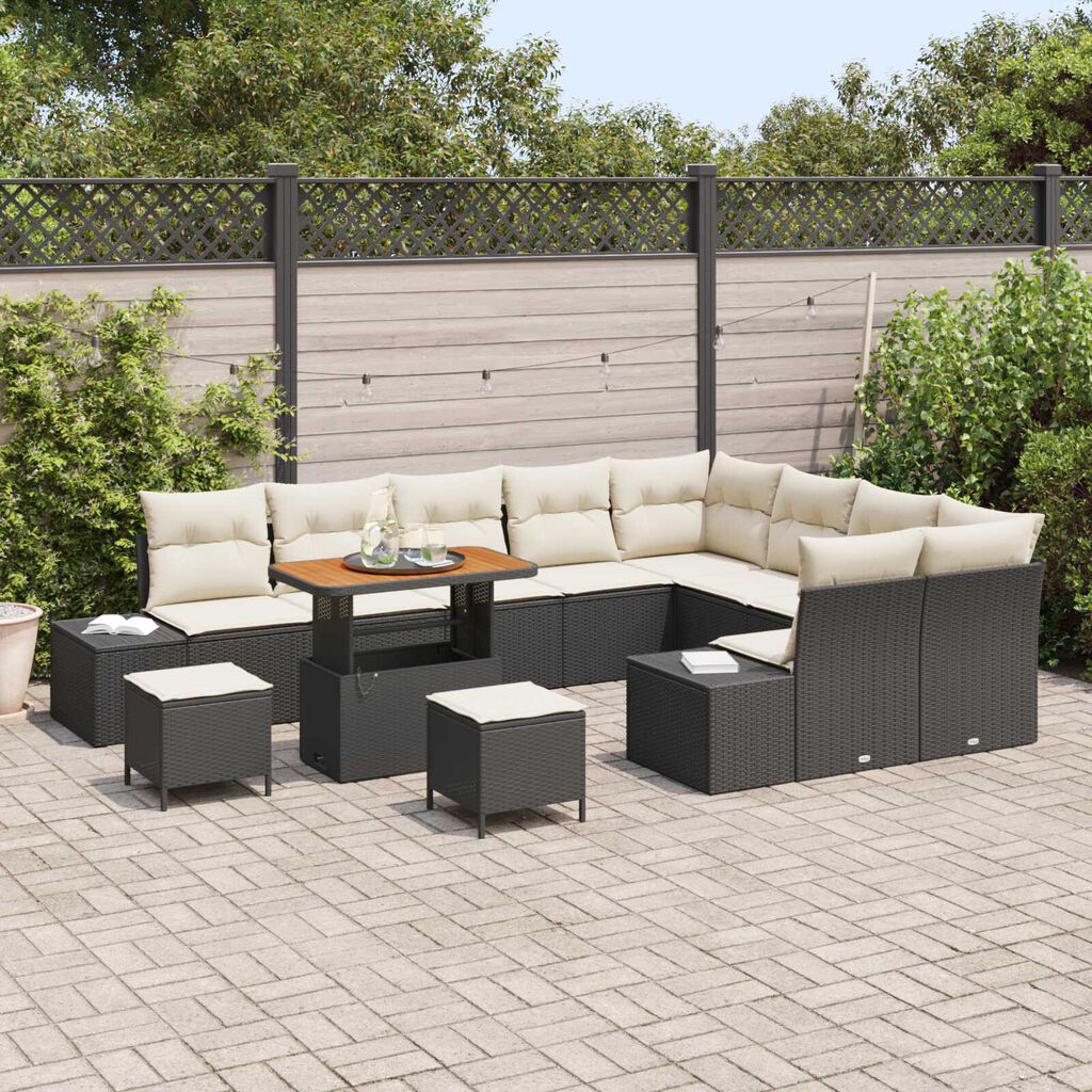 vidaXL Σετ Καναπέ Κήπου με αποθήκευση 12 pcs Μαύρο Πολυ ράταν