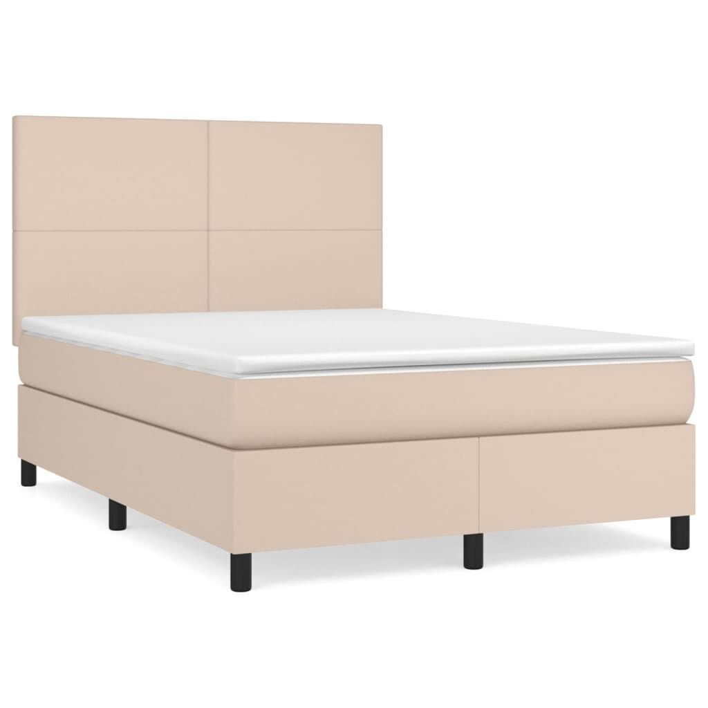 vidaXL Κρεβάτι Boxspring με Στρώμα Καπουτσίνο 140x190εκ.από Συνθ.Δέρμα