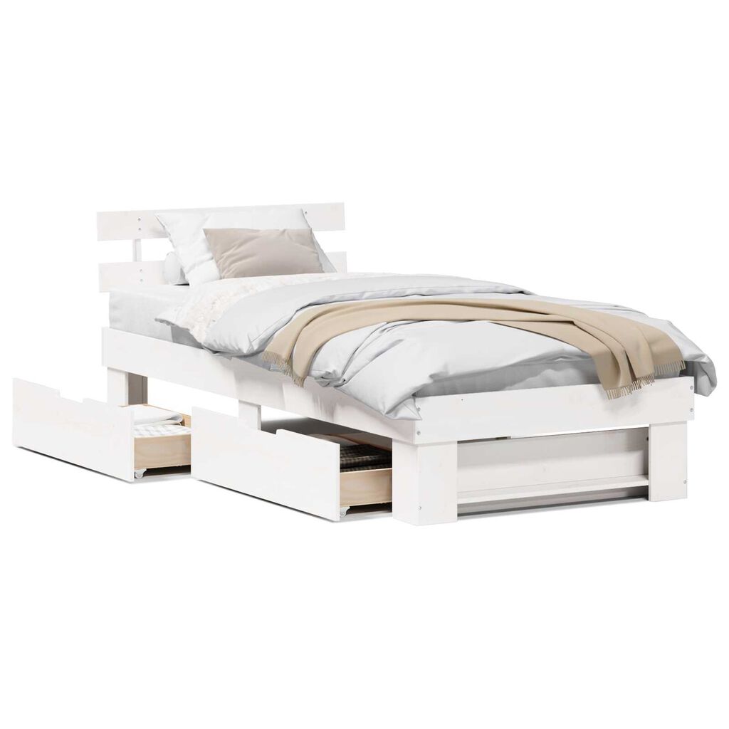 vidaXL Σκελετός Κρεβατιού Λευκό 75 x 190 cm Συμπαγές ξύλο πεύκου