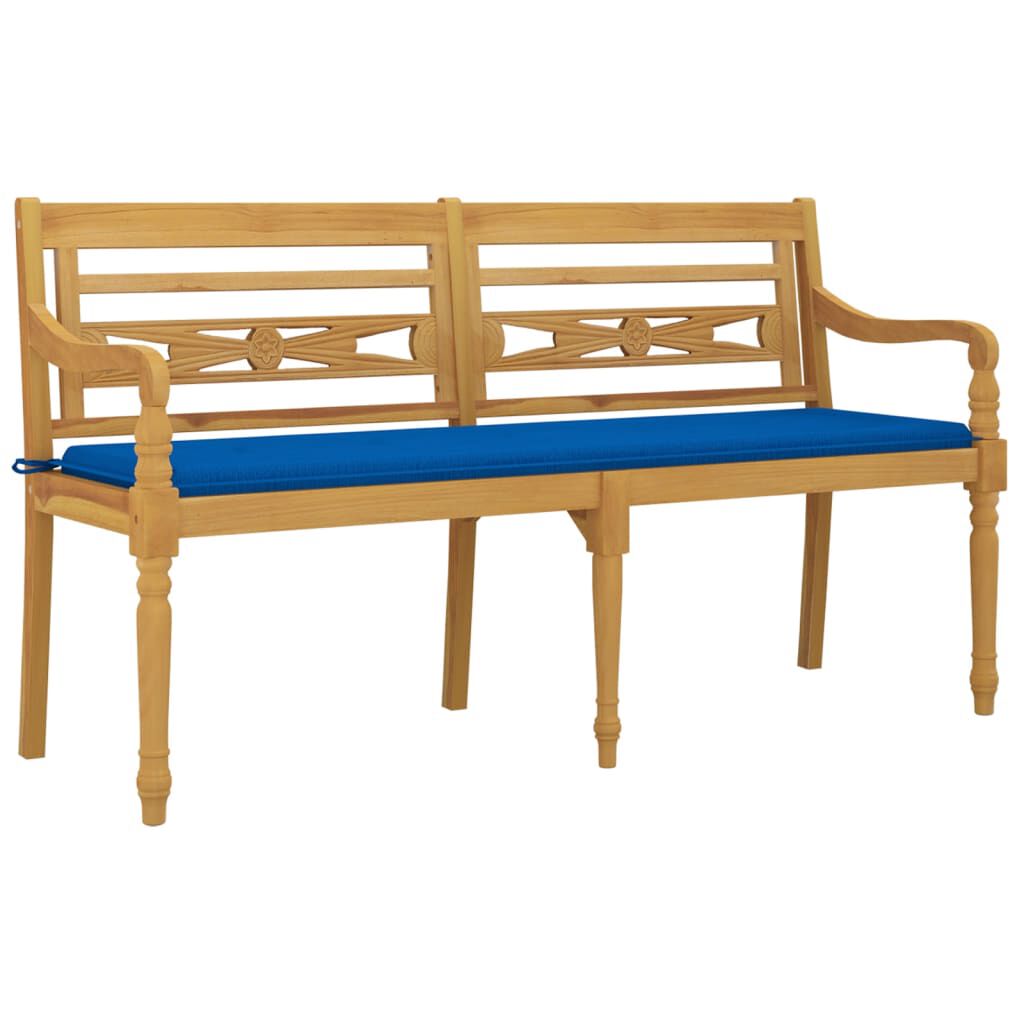 vidaXL Παγκάκι Batavia 150 εκ. Μασίφ Ξύλο Teak με Μπλε Ρουά Μαξιλάρι