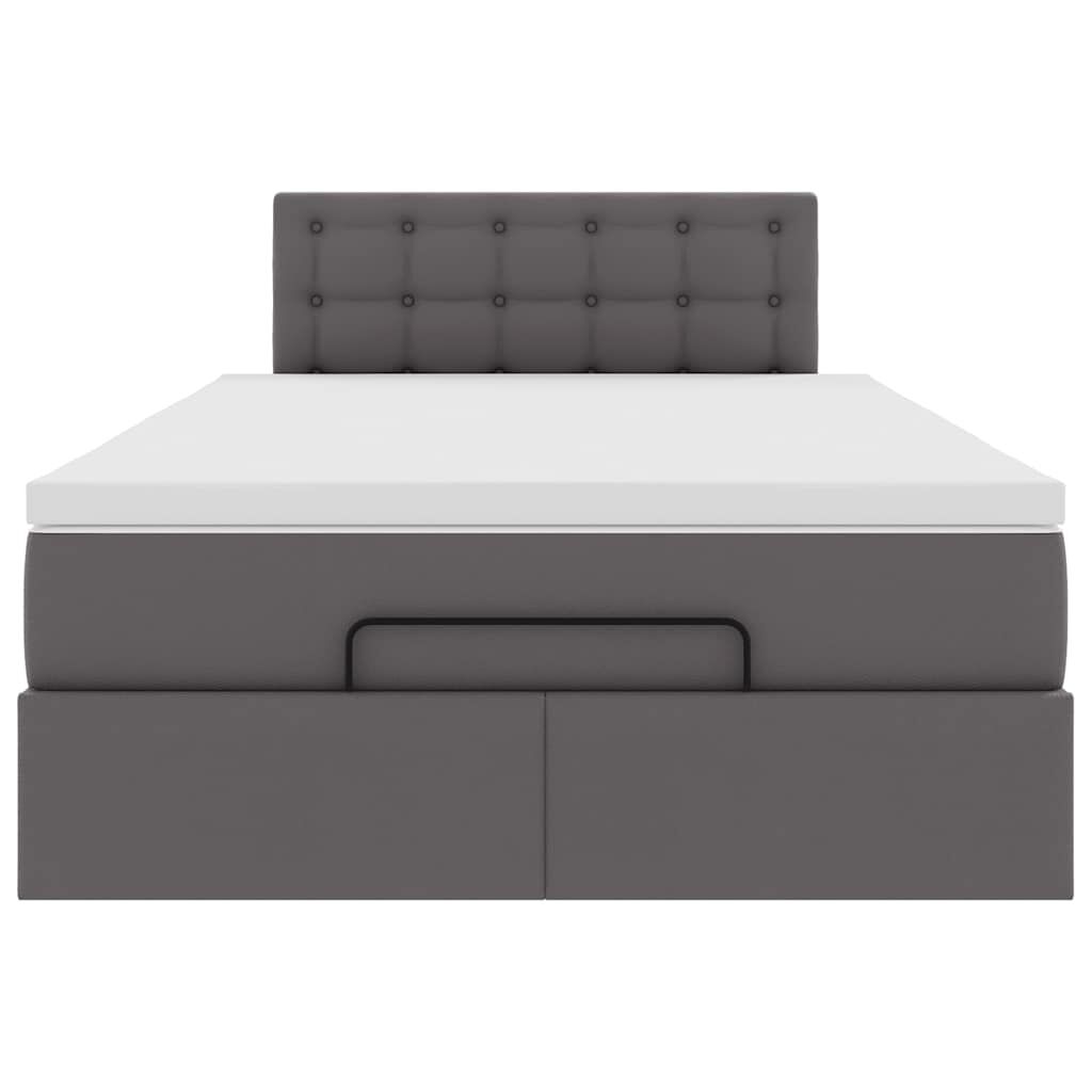 vidaXL Οθωμανικό κρεβάτι με στρώματα & LEDs Γκρι Faux Leather