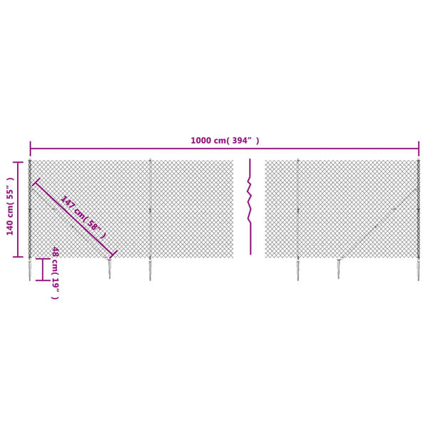 vidaXL Συρματόπλεγμα Περίφραξης Ανθρακί 1,4 x 10 μ. με Καρφωτές Βάσεις