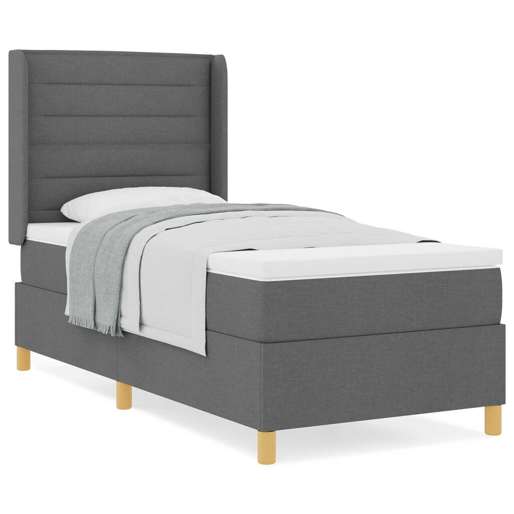Ταπετσαρία Κρεβάτι Box Spring με Στρώμα Σκούρο Γκρι 80x200 εκ. Υφάσματος