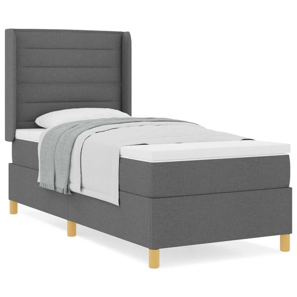 Ταπετσαρία Κρεβάτι Box Spring με Στρώμα Σκούρο Γκρι 80x200 εκ. Υφάσματος