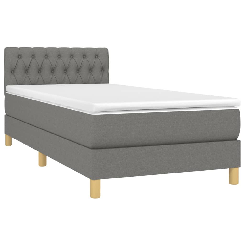 vidaXL Κρεβάτι Boxspring με Στρώμα & LED Σκ.Γκρι 80x200 εκ. Υφασμάτινο