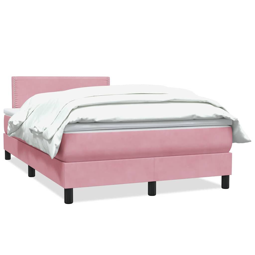 vidaXL Box Spring κρεβάτι με στρώμα ροζ 120x220 cm Βελούδινο