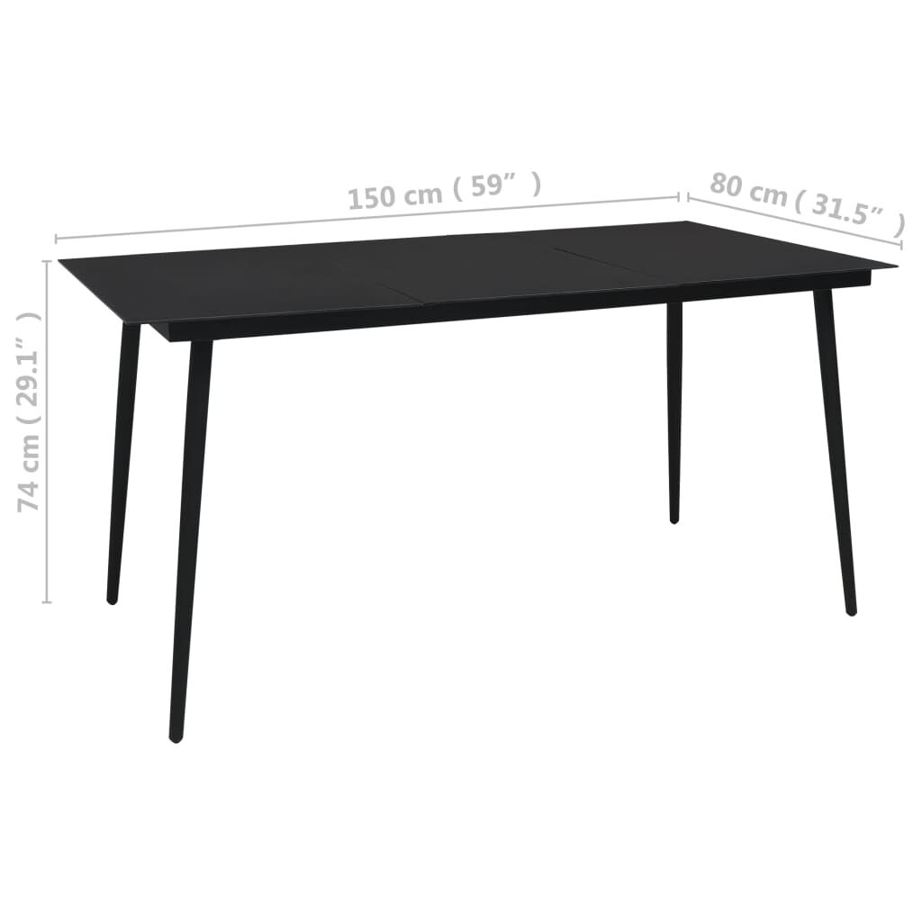 vidaXL Τραπεζαρία Κήπου Μαύρη 150 x 80 x 74 εκ. από Ατσάλι / Γυαλί