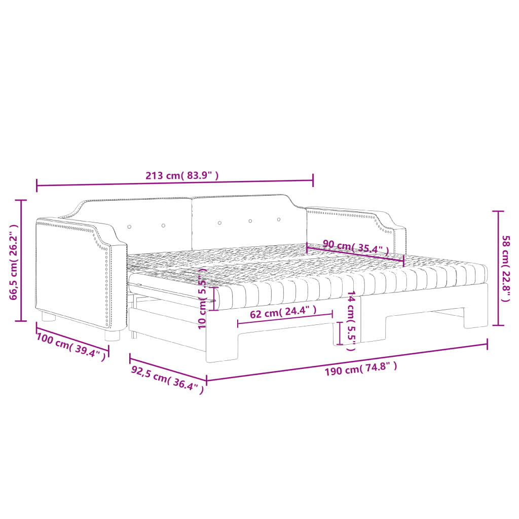 vidaXL Καναπές Κρεβάτι Συρόμενος Σκούρο γκρι 90x190 εκ Ύφασμα Στρώματα