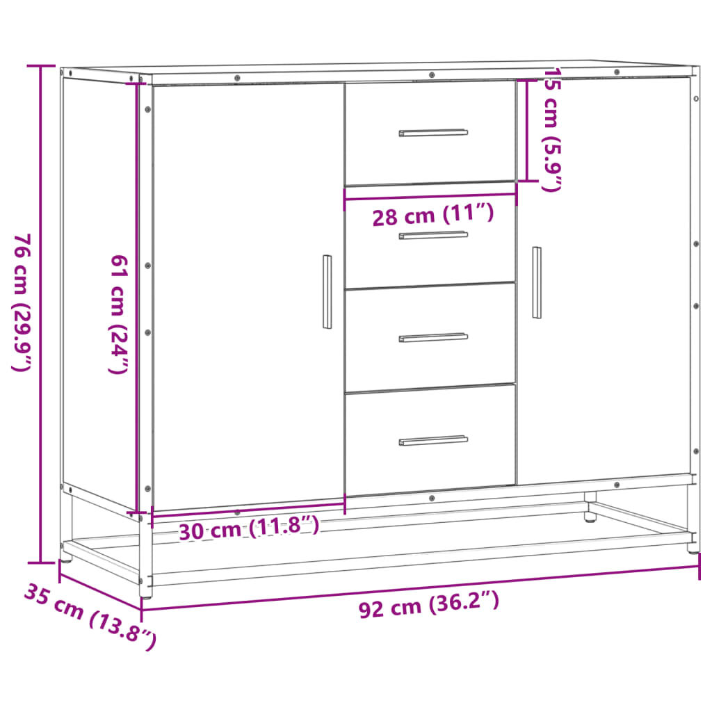 vidaXL Sideboard Γκρι Sonoma 92x35x76 cm Ξύλινο μηχανουργικό ξύλο