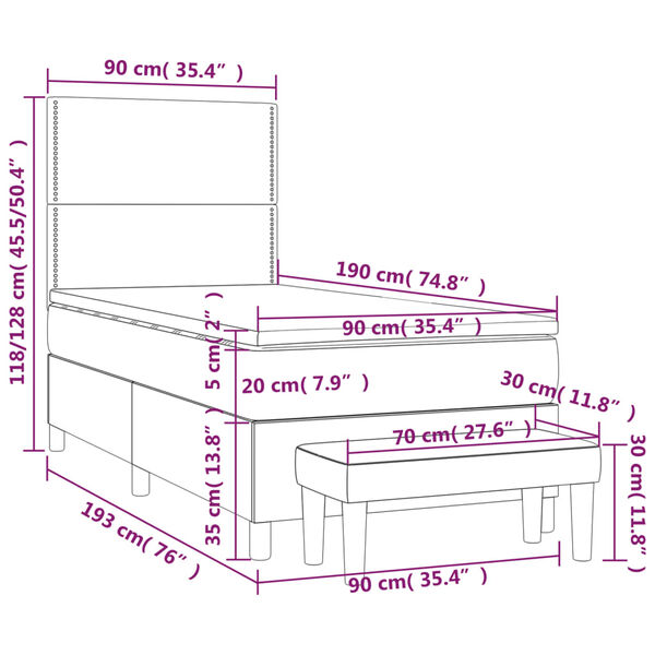 vidaXL Κρεβάτι Boxspring με Στρώμα Σκούρο Μπλε 90x190 εκ. Βελούδινο