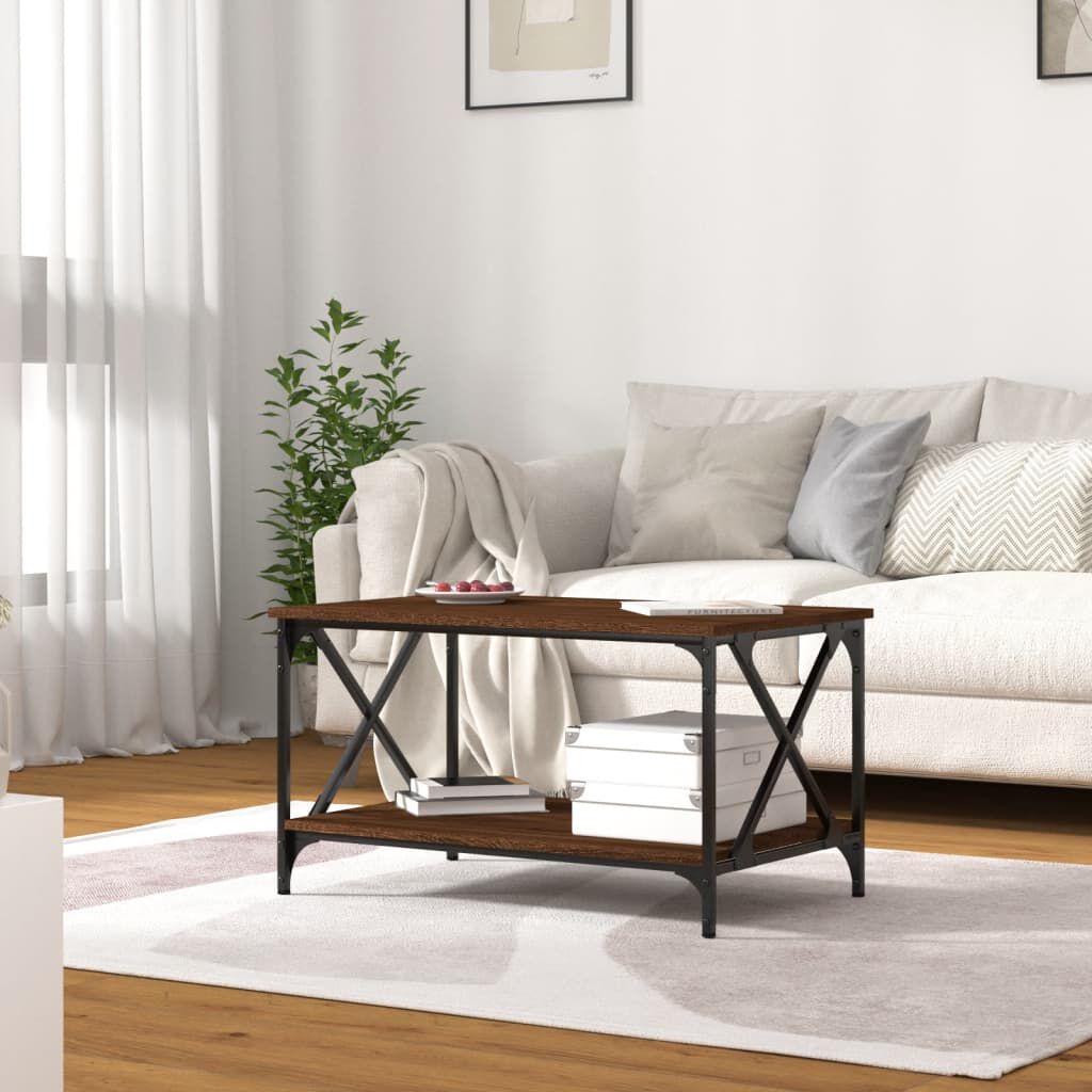 vidaXL Τραπεζάκι Σαλονιού Καφέ Δρυς 80x50x45 εκ. Επεξ. Ξύλο + Σίδηρος