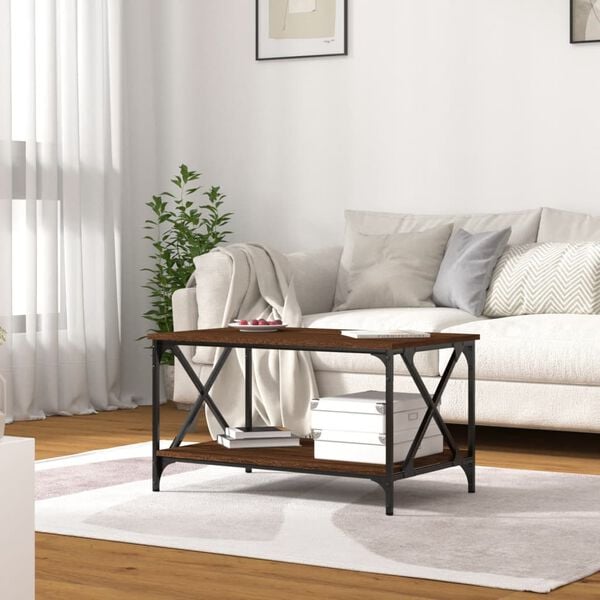 vidaXL Τραπεζάκι Σαλονιού Καφέ Δρυς 80x50x45 εκ. Επεξ. Ξύλο + Σίδηρος