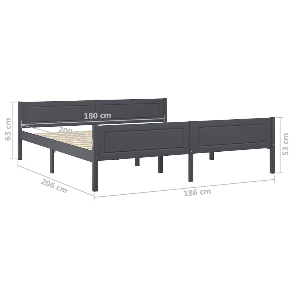 vidaXL Πλαίσιο Κρεβατιού Γκρι 180 x 200 εκ. από Μασίφ Ξύλο Πεύκου