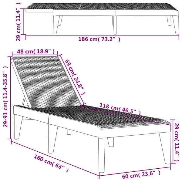 vidaXL Ξαπλώστρα Λευκή 186 x 60 x 29 από Πολυπροπυλένιο