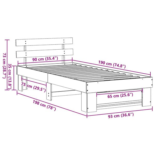 vidaXL Σκελετός Κρεβατιού Λευκό 90 x 190 cm Συμπαγές ξύλο πεύκου