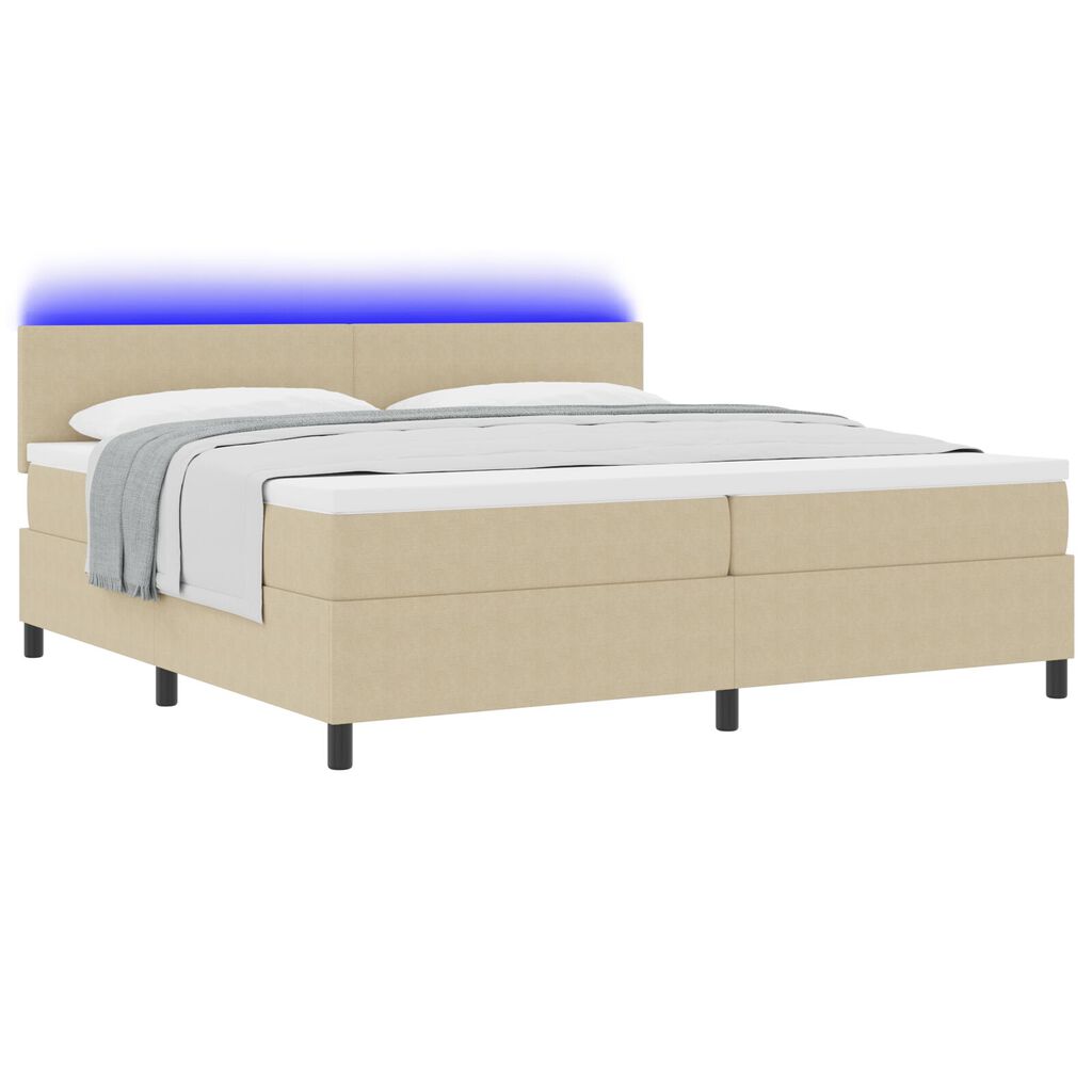 vidaXL Κρεβάτι Box Spring με Στρώμα & LED Φως Πράσινο Γκρι 200x200 cm από Ύφασμα Κόρντουροϊ