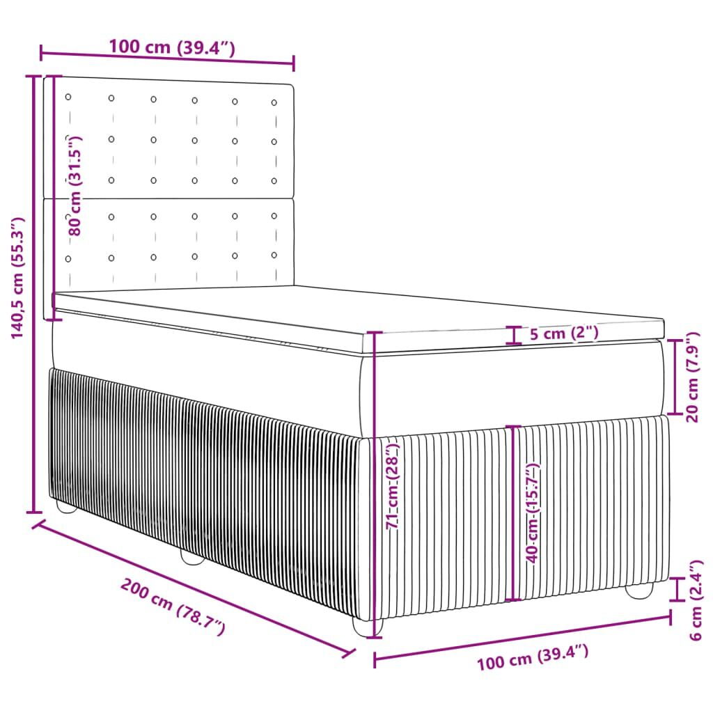vidaXL Κρεβάτι Boxspring με Στρώμα Ανοιχτό Γκρι 100x200 εκ. Υφασμάτινο