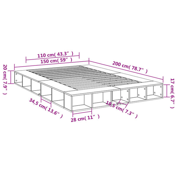 vidaXL Πλαίσιο Κρεβατιού Μαύρο 160x200 εκ. Επεξεργασμένο Ξύλο