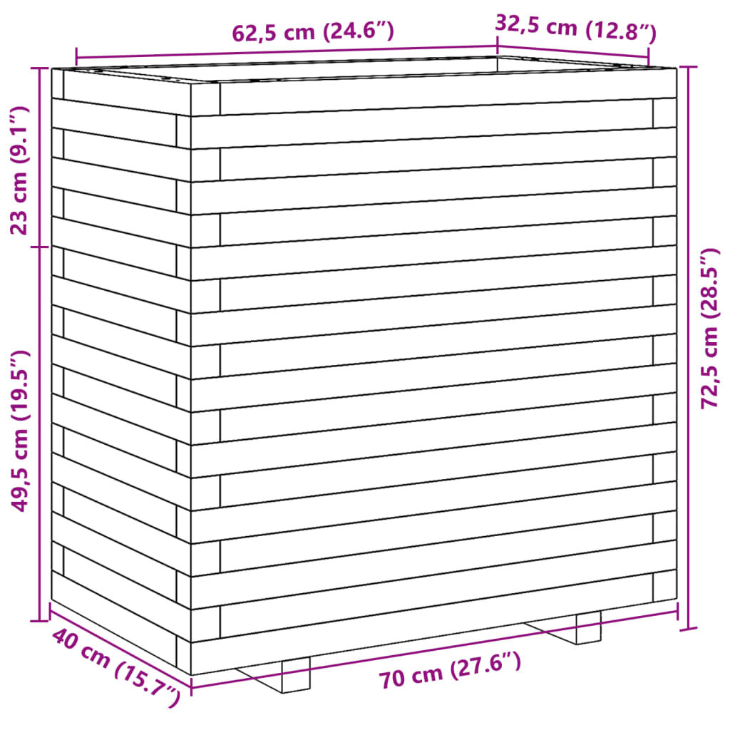 vidaXL Ζαρντινιέρα Κήπου 70x40x72,5 εκ από Μασίφ Ξύλο Πεύκου