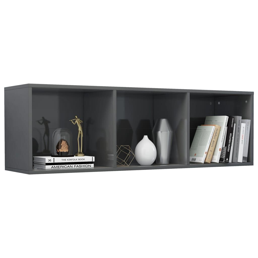 vidaXL Βιβλιοθήκη/Έπιπλο TV Γυαλιστερό Γκρι 36x30x114 εκ. Επεξ. Ξύλο