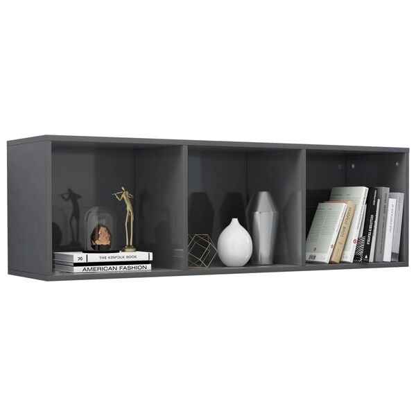 vidaXL Βιβλιοθήκη/Έπιπλο TV Γυαλιστερό Γκρι 36x30x114 εκ. Επεξ. Ξύλο