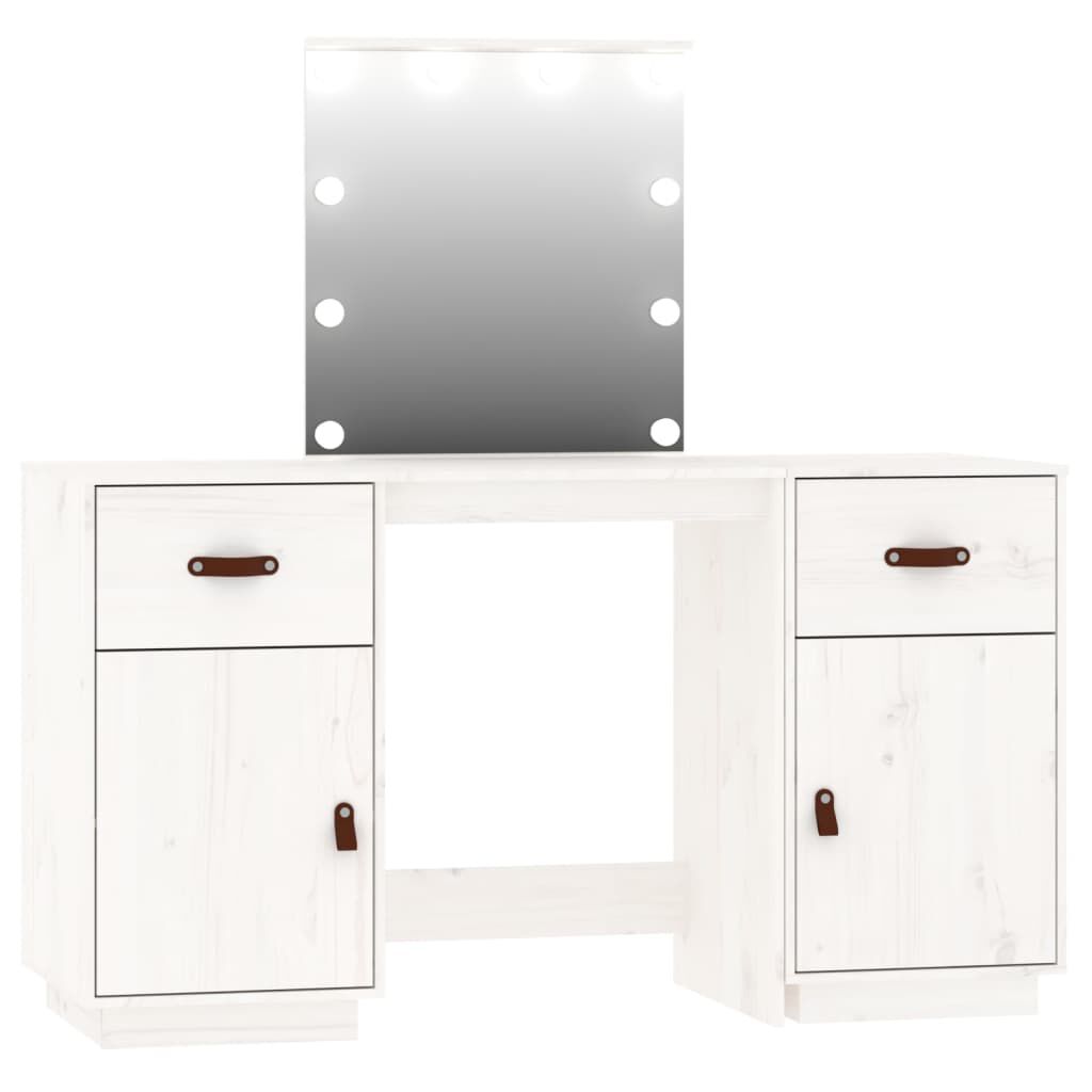 vidaXL Μπουντουάρ Σετ με LED Λευκό από Μασίφ Ξύλο Πεύκου