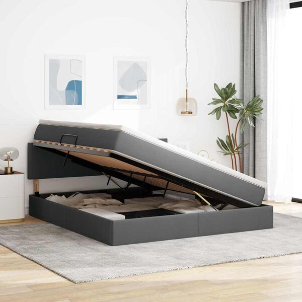 vidaXL Κρεβάτι με αποθηκευτικό χώρο και στρώμα με στρώμα Σκούρο Γκρι