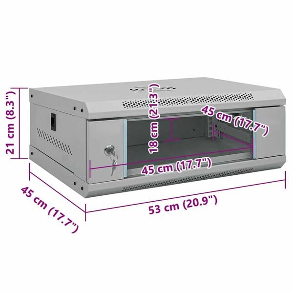 vidaXL Ντουλάπα δικτύου με αποθήκευση Γκρι 53 x 45 x 21 εκ Ατσάλι