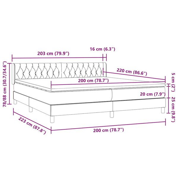 vidaXL Box Spring κρεβάτι με στρώμα ανοιχτό γκρι 200x220 εκ. Βελούδινο