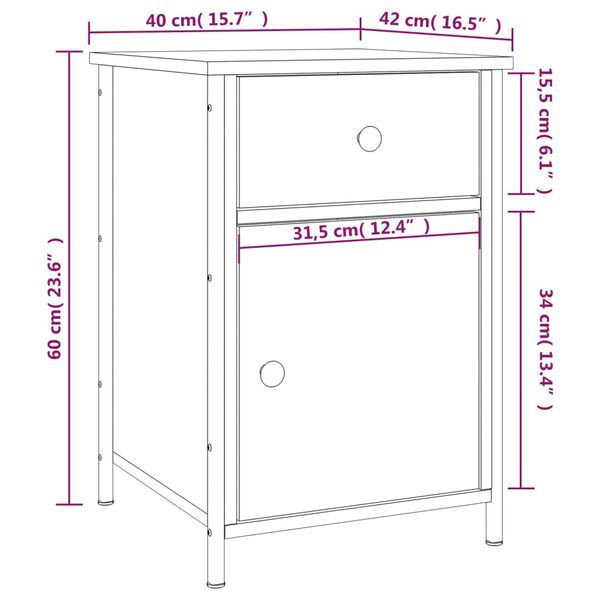 vidaXL Κομοδίνα 2 τεμ. Καφέ Δρυ 40x42x60 εκ. από Επεξεργ. Ξύλο