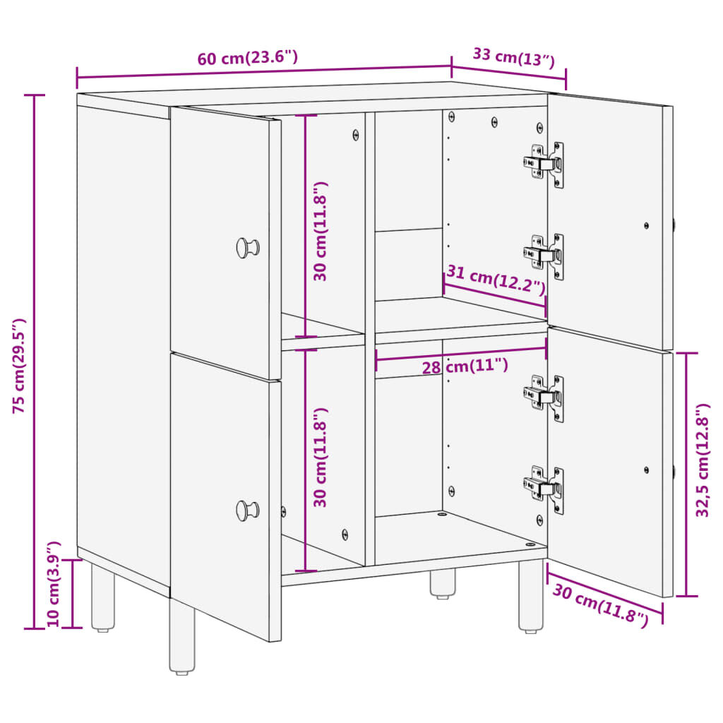 vidaXL Ντουλάπι Βοηθητικό 60 x 33 x 75 εκ. από Μασίφ Ξύλο Ακακίας