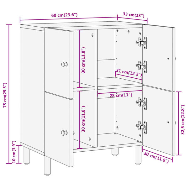 vidaXL Ντουλάπι Βοηθητικό 60 x 33 x 75 εκ. από Μασίφ Ξύλο Ακακίας