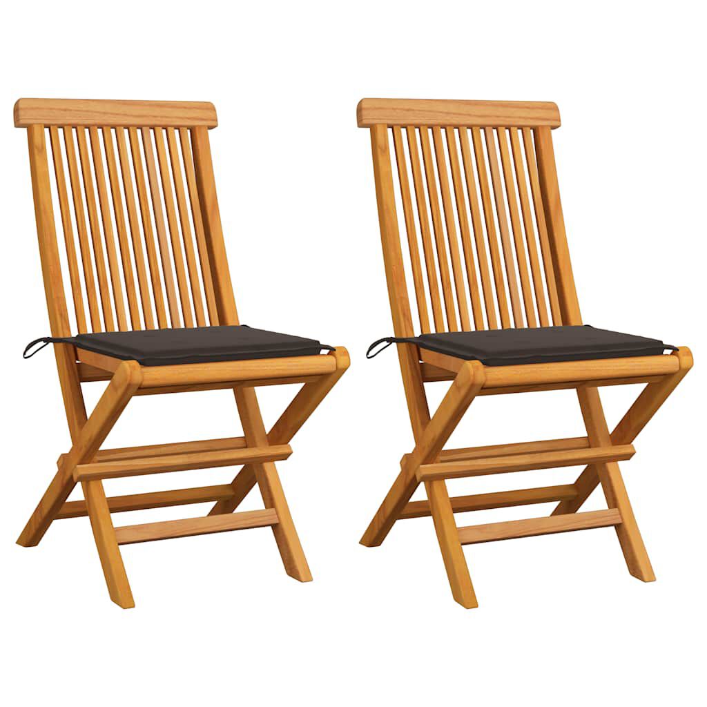 vidaXL Καρέκλες Κήπου 2 τεμ. από Μασίφ Ξύλο Teak με Taupe Μαξιλάρια