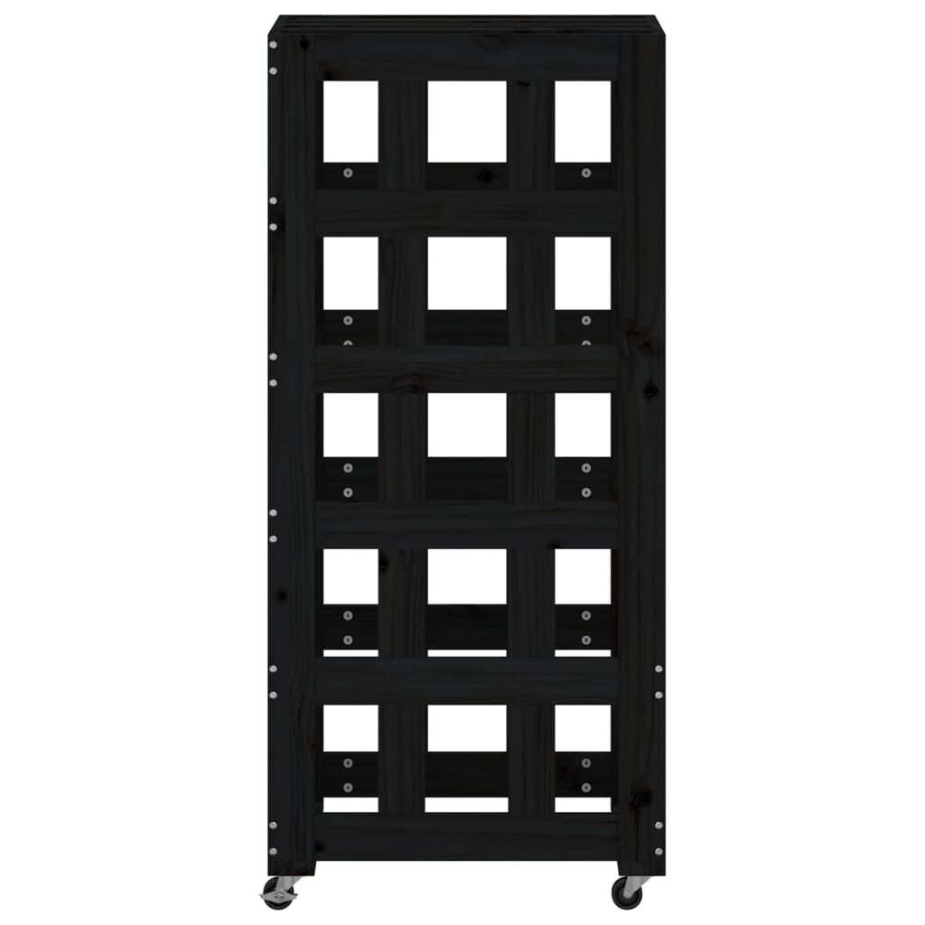 vidaXL Ξυλοθήκη με Τροχούς Μαύρη 40 x 49 x 110 εκ. Μασίφ Ξύλο Πεύκου