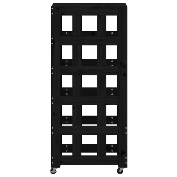 vidaXL Ξυλοθήκη με Τροχούς Μαύρη 40 x 49 x 110 εκ. Μασίφ Ξύλο Πεύκου