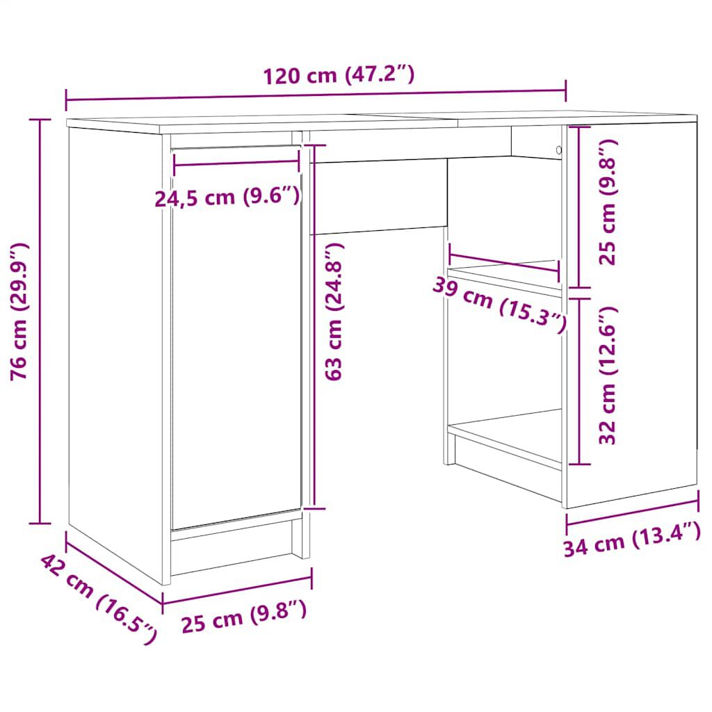 vidaXL Γραφείο Καφέ Δρυς 120x42x76 εκ. από Επεξεργασμένο Ξύλο