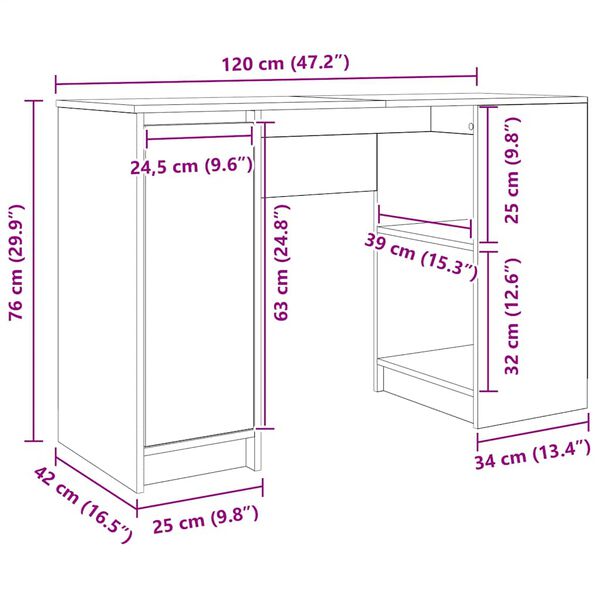 vidaXL Γραφείο Καφέ Δρυς 120x42x76 εκ. από Επεξεργασμένο Ξύλο