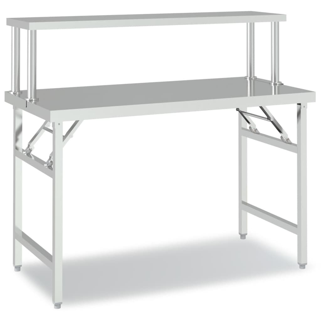 vidaXL Πάγκος Εργασίας Κουζίνας με Ράφι 120x60x115 εκ. Ανοξείδ. Ατσάλι
