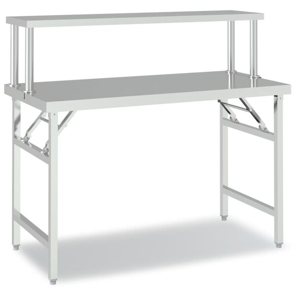 vidaXL Πάγκος Εργασίας Κουζίνας με Ράφι 120x60x115 εκ. Ανοξείδ. Ατσάλι